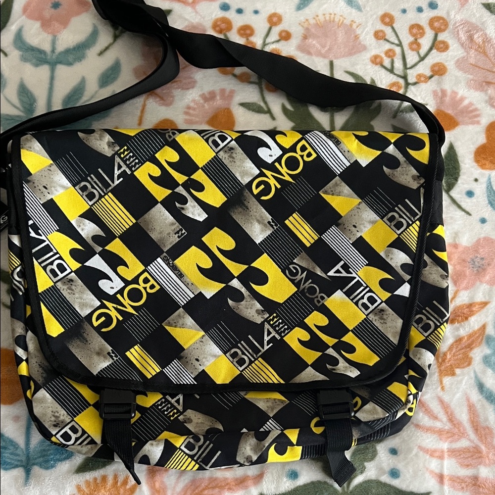 Unisex Billabong Checkered Black and Yellow Messenger Bag